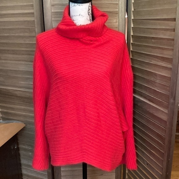 Anthropologie Moth size red oversized ribbed turtleneck sweater GUC - Picture 1 of 5